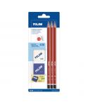 Milan Pack de 3 Lapices HB + Sacapuntas + Goma de Borrar 430 - Hexagonales - Color Rojo
