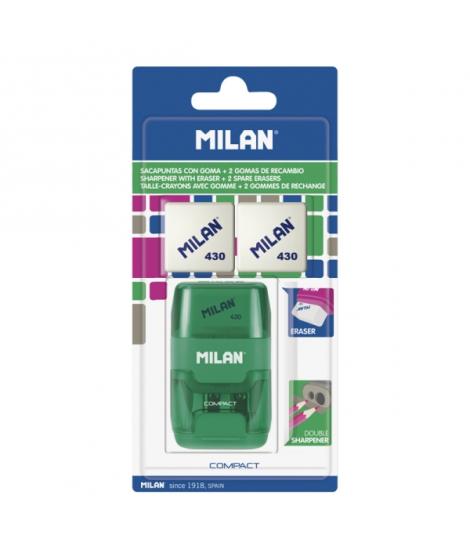 Milan Compact Afilaborra - 2 Gomas de Recambio - Cuchilla de Acero de Seguridad - Doble Agujero para Normal y Maxi - Colores Sur