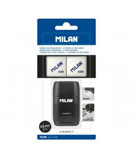 Milan Compact Shadow Afilaborra - 2 Gomas de Recambio - Cuchilla de Acero de Seguridad - Doble Agujero para Normal y Maxi - Colo