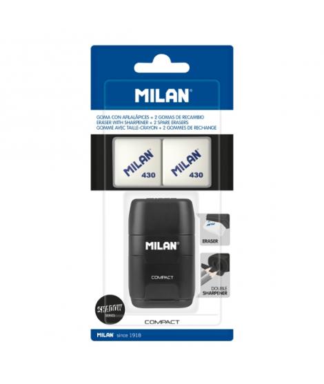 Milan Compact Shadow Afilaborra - 2 Gomas de Recambio - Cuchilla de Acero de Seguridad - Doble Agujero para Normal y Maxi - Colo