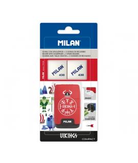Milan Compact Vikings Afilaborra - 2 Gomas de Recambio - Cuchilla de Acero de Seguridad - Doble Agujero para Normal y Maxi - Col