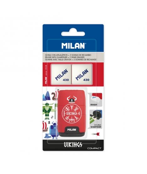 Milan Compact Vikings Afilaborra - 2 Gomas de Recambio - Cuchilla de Acero de Seguridad - Doble Agujero para Normal y Maxi - Col