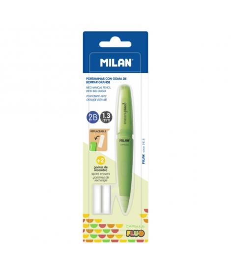 Milan Capsule Fluo Portaminas 1.3mm - Incluye 2 Gomas de Recambio - Colores Surtidos