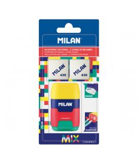Milan Compact Mix Afilaborra - 2 Gomas de Recambio - Cuchilla de Acero de Seguridad - Doble Agujero para Normal y Maxi - Colores