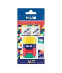 Milan Compact Mix Afilaborra - 2 Gomas de Recambio - Cuchilla de Acero de Seguridad - Doble Agujero para Normal y Maxi - Colores