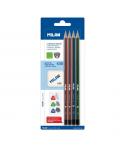 Milan Pack de 4 Lapices + Goma de Borrar 430 - Triangulares - Durezas Surtidas - Colores Surtidos