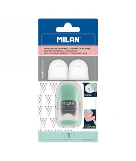 Milan Capsule Silver Afilaborra - 2 Gomas de Recambio - Cuchilla de Acero de Seguridad - Colores Surtidos