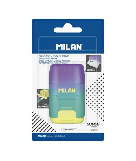Milan Compact Sunset Afilaborra - Cuchilla de Acero de Seguridad - Doble Agujero para Normal y Maxi - Color Turquesa