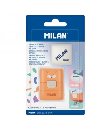 Milan Compact Fun Animals Goma de Borrar con Cepillo - Incluye Recambio - Colores Surtidos