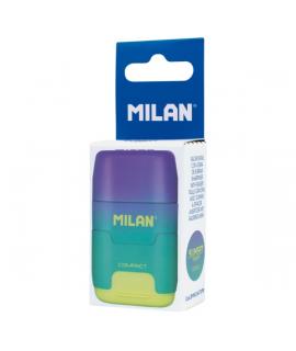 Milan Compact Sunset Afilaborra con 2 Gomas de Borrar - Sacapuntas Doble - Cuchilla de Seguridad - Color Turquesa