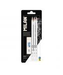 Milan Pack de 3 Lapices + 1 Goma para Dibujo - Mina Blanca para Papel Oscuro - Miga de Pan Flexible - Color Blanco