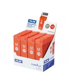 Milan Expositor con 24 Cajas de 120 Minas 0.5mm - Dureza HB - Color Naranja
