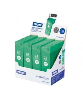 Milan Expositor con 24 Cajas de 12 Minas Grafito 0.9mm - Dureza 2B - Color Verde