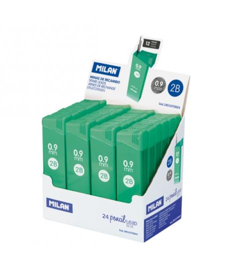 Milan Expositor con 24 Cajas de 12 Minas Grafito 0.9mm - Dureza 2B - Color Verde