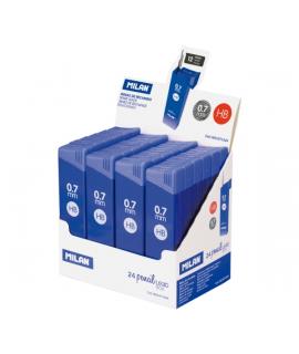 Milan Expositor con 24 Cajas de 12 Minas 0.7mm - Dureza HB - Color Azul