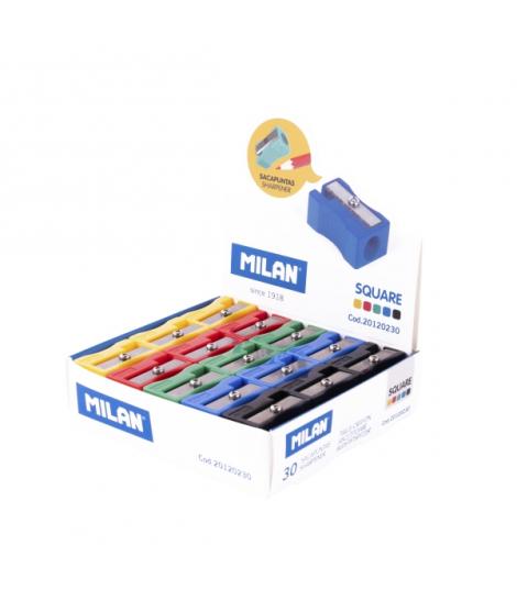 Milan Basic Expositor con 30 Sacapuntas - Sin Deposito - Cuchilla de Acero de Seguridad - Colores Surtidos