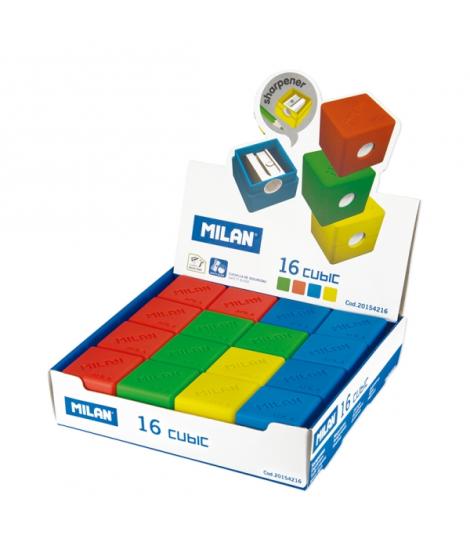 Milan Cubic Expositor con 16 Sacapuntas - Colores Surtidos