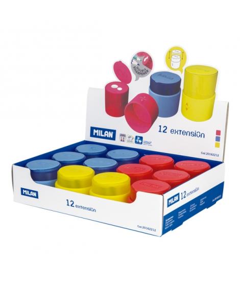 Milan Extension Expositor con 12 Sacapuntas Doble - Regular y Maxi - Deposito Integrado - Cuchilla de Acero de Seguridad - Color