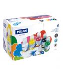 Milan Pack de 6 Botellas de Tempera - 125ml por Unidad - Incluye Pincel - Mezclable - Secado Rapido - Colores Surtidos