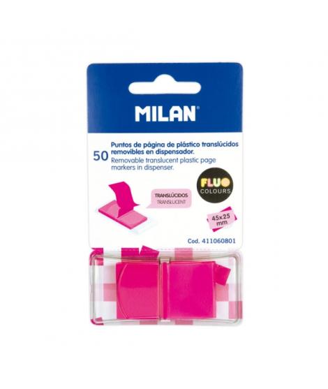 Milan Fluo Dispensador 50 Marcadores Reposicionables - Translucidos - 45x25mm - Color Rosa