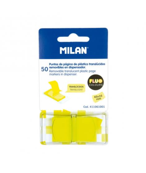 Milan Fluo Dispensador 50 Marcadores Reposicionables - Translucidos - 45x25mm - Color Amarillo