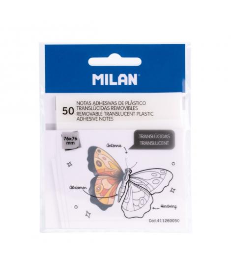 Milan Pack de 50 Notas Adhesivas - Translucidas - Removibles - 76x76mm - Color Transparente