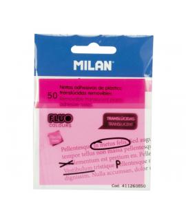 Milan Fluo Pack de 50 Notas Adhesivas - Translucidas - Removibles - 76x76mm - Color Rosa