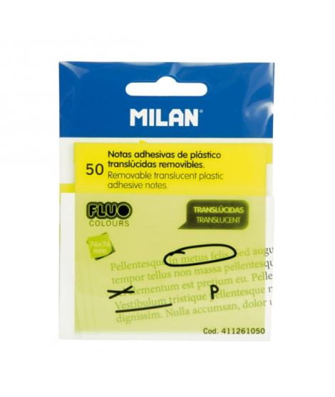 Milan Fluo Pack de 50 Notas Adhesivas - Translucidas - Removibles - 76x76mm - Color Amarillo