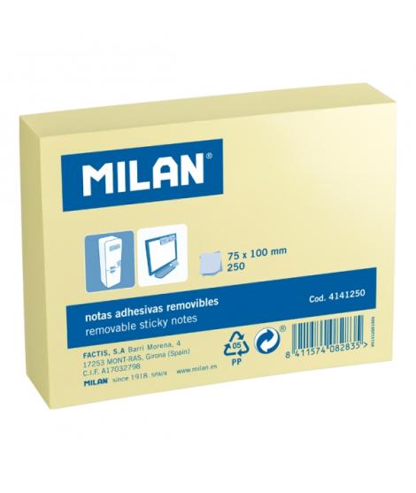 Milan Pack de 250 Notas Adhesivas - 75x100mm - Color Amarillo