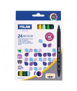 Milan Pack de 24 Rotuladores Bicolor - Tinta al Agua - Punta Conica de 5mm - Colores Surtidos