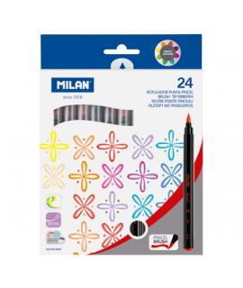 Milan Pack de 24 Rotuladores Punta Pincel - Tinta al Agua - Punta de Pincel 0.5 a 4mm - Colores Surtidos