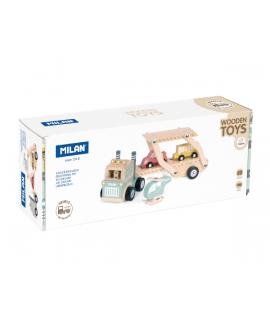 Milan Wheels On The Road Juguete Educativo de Madera - 4 Vehiculos - Promueve Imaginacion - Multicolor