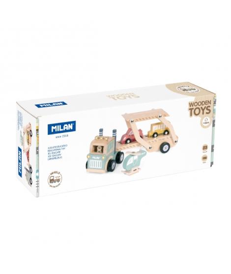 Milan Wheels On The Road Juguete Educativo de Madera - 4 Vehiculos - Promueve Imaginacion - Multicolor
