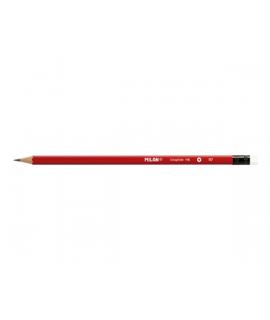 Milan Lapices de Grafito HB - con Goma - Hexagonales - Color Rojo