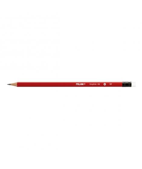 Milan Lapices de Grafito HB - con Goma - Hexagonales - Color Rojo