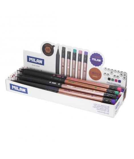 Milan Copper Expositor con 24 Lapices de Grafito HB - con Goma - Colores Surtidos