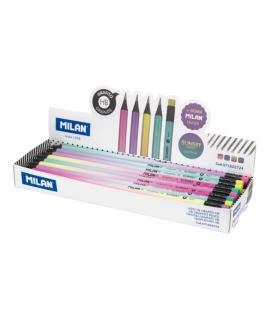 Milan Sunset Expositor con 24 Lapices de Grafito HB - con Goma - Redondos - Colores Surtidos