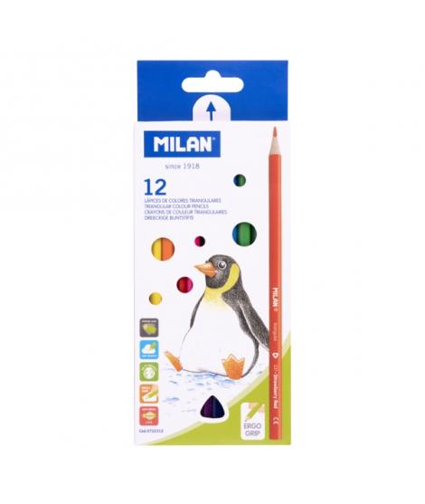 Milan Pack de 12 Lapices de Colores - Triangulares - Colores Surtidos