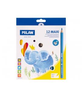 Milan Maxi Pack de 12 Lapices de Colores - Incluye Sacapuntas - Hexagonales - Colores Surtidos