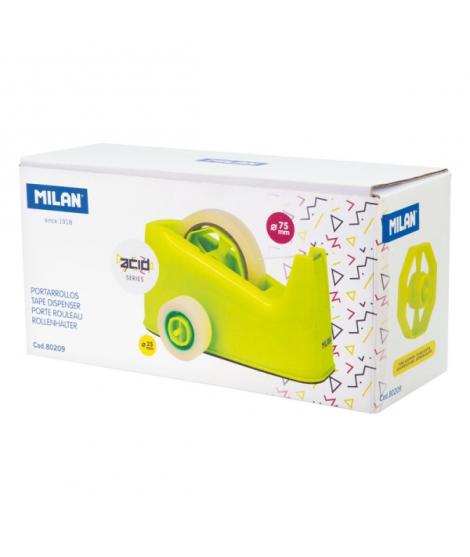Milan Acid Portarrollos de Sobremesa - Doble Adaptador - Compatible con Cintas de 25mm y 75mm - Color Amarillo