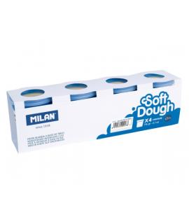 Milan Soft Dough Pack de 4 Botes de Pasta Blanda - 100% Vegetal - Moldeable - Sin Residuos - Colores Mezclables - 116g por Unida