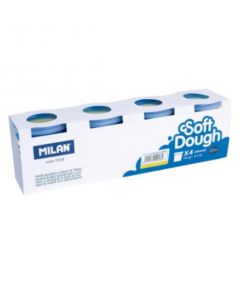 Milan Soft Dough Pack de 4 Botes de Pasta Blanda - 100% Vegetal - Moldeable - Sin Residuos - Colores Mezclables - 116g por Unida