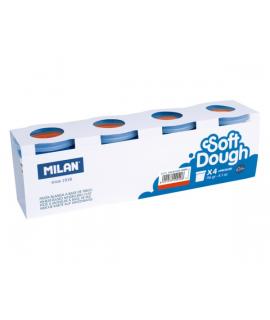 Milan Soft Dough Pack de 4 Botes de Pasta Blanda - 100% Vegetal - Moldeable - Sin Residuos - Colores Mezclables - 116g por Unida