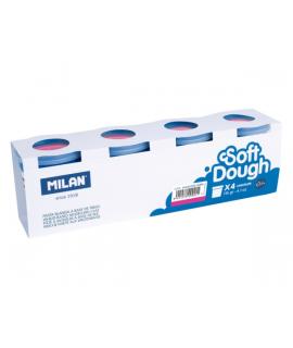 Milan Soft Dough Pack de 4 Botes de Pasta Blanda - 100% Vegetal - Moldeable - Sin Residuos - Colores Mezclables - 116g por Unida