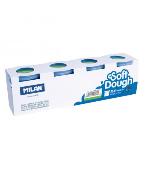 Milan Soft Dough Pack de 4 Botes de Pasta Blanda - 100% Vegetal - Moldeable - Sin Residuos - Colores Mezclables - 116g por Unida