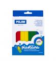 Milan Pack de 4 Barras de Plastilina de Colores - 100% Vegetal - Muy Moldeable - No Se Seca - Colores Mezclables - 330g - Colore