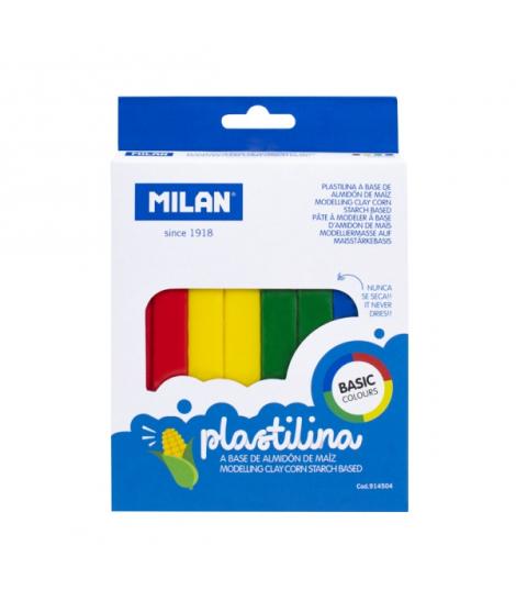 Milan Pack de 4 Barras de Plastilina de Colores - 100% Vegetal - Muy Moldeable - No Se Seca - Colores Mezclables - 330g - Colore