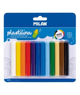 Milan Pack de 12 Barritas Plastilina de Colores - 100% Vegetal - Muy Moldeable - No Se Seca - Colores Mezclables - 140g - Colore