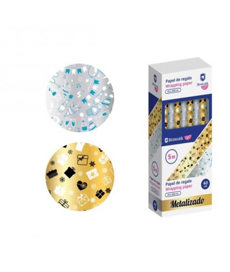 Bismark Metalizado Rollo de Papel Regalo - Medidas 70cmx500cm - 2 Diseños Diferentes