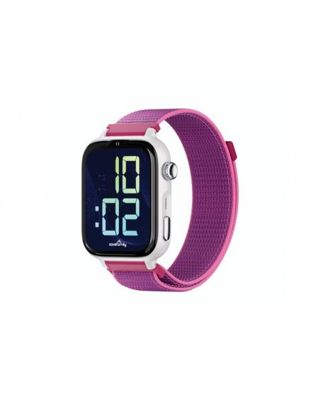 Savefamily Reloj Inteligente Infantil SaveWatch Plus 2 - Pantalla Amoled - Carcasa Blanca - Correa Tela Frambuesa